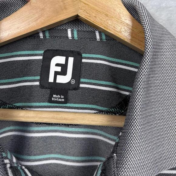 FJ FootJoy Striped Golf Polo Shirt Men Size M Gray Green Performance Polyester - Picture 5 of 9